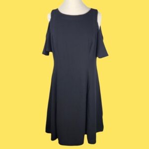 Black Cold Shoulder Ruffle Sleeve Fit & Flare Dress Size 12